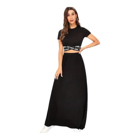 Boho Black Pleated Long Loose Solid Casual Skirt - Picture 3 of 6